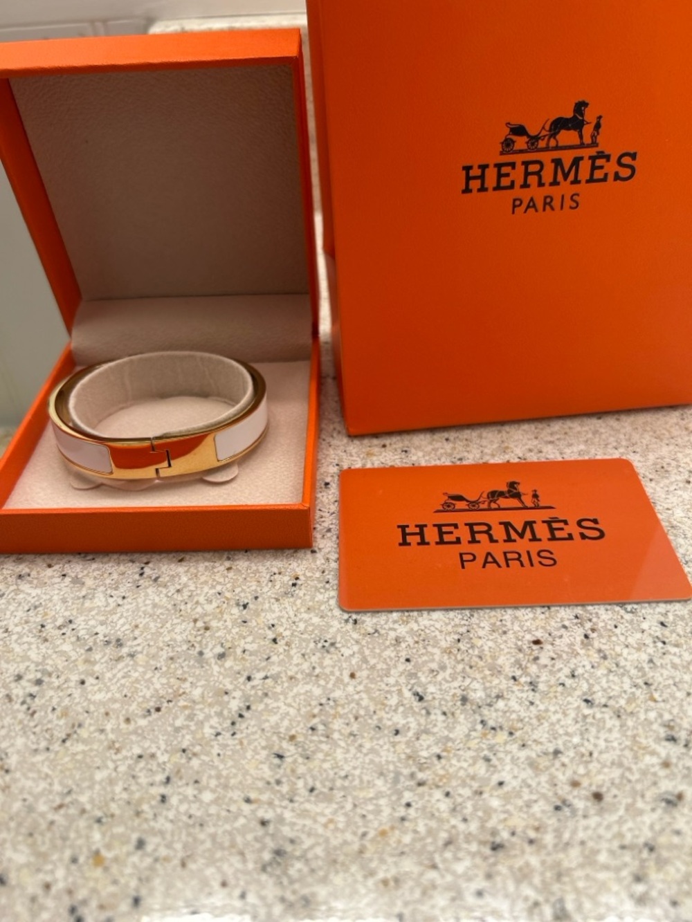 Hermes White And Gold Clic H Bracelet - Picture 2 of 3